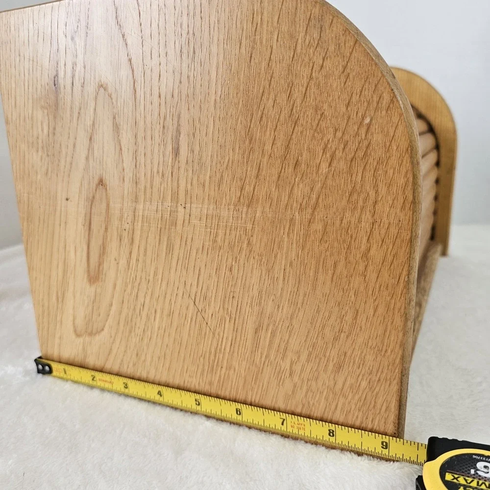 Vintage Natural Oak Roll Top Tambour Door Bread Box 16